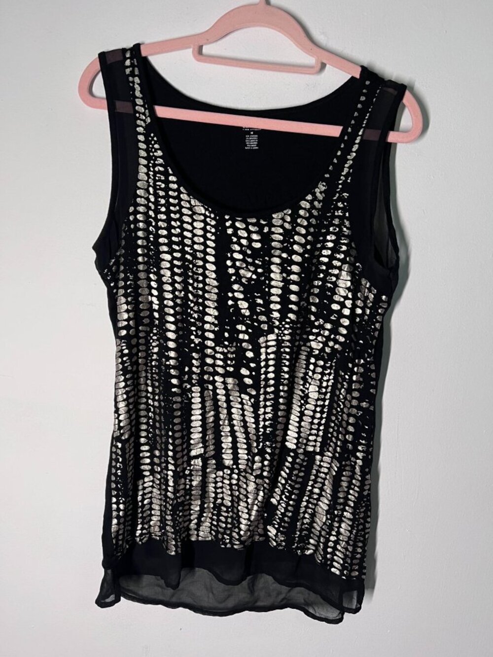 A.N.A Black Sleeveless Tank Top With Metallic Silver Dots & Sheer Hem Size M